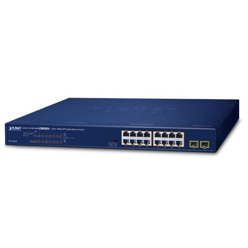 Planet GSW-1820HP 16 Port Gigabit Ethernet 10/100/1000BASE-T PoE Unmanaged Switch + 2x Gigabit SFP