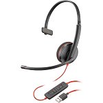 HP Poly Blackwire 3210 USB-A On Ear Wired Mono Headset with Noise Cancelling - Black