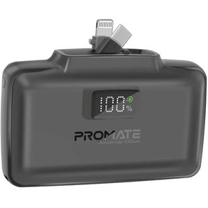 Promate PowerUp-10Duo 10000mAh Built-in USB-C & Lightning Power Bank - Black