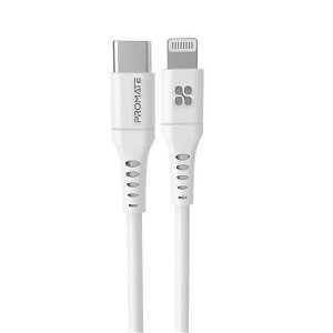 PROMATE POWERLINK-200 2m 20W USB-C To Lightning Silicone Charge & Sync Cable - White