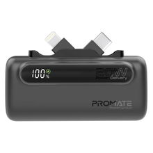 view Promate PowerUp-Duo 5000mAh Built-in USB-C and Lightning Power Bank - Black