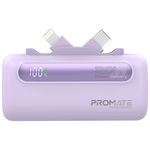 Promate PowerUp-Duo 5000mAh Built-in USB-C and Lightning Power Bank - Purple