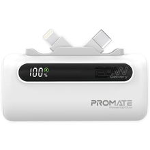 view Promate PowerUp-Duo 5000mAh Built-in USB-C and Lightning Power Bank - White