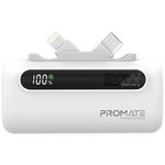 Promate PowerUp-Duo 5000mAh Built-in USB-C and Lightning Power Bank - White