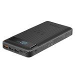 Promate AuraTank-20 10W Qi Fast Wireless 20000mAh Power Bank with USB-C 18W Power Delivery and QC3.0 - Black