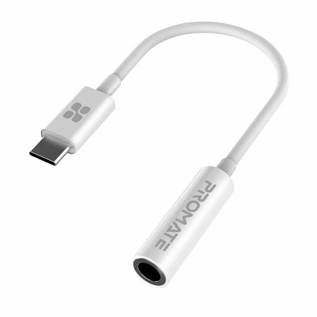 Promate AUXLink-C Dynamic Stereo USB-C to 3.5mm AUX Adapter - White
