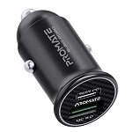 Promate Bullet-PD60 60W USB-C and USB-A Car Charger - Black