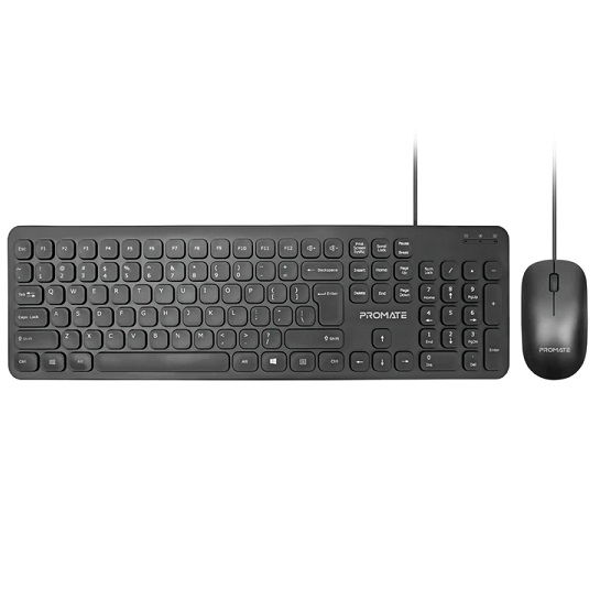 Promate Combo-KM2 USB Wired Keyboard and Mouse Combo - Black