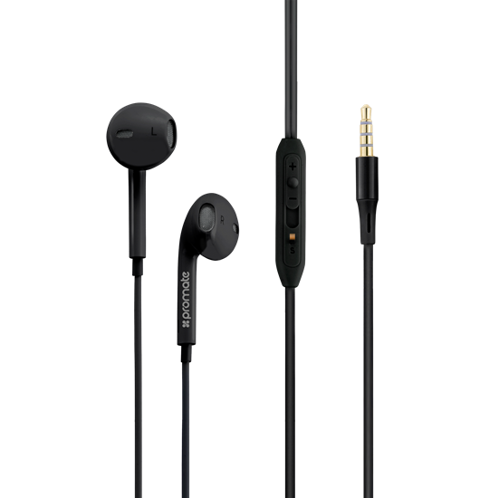 Promate GEARPOD-IS2 Premium Universal Ergonomic Wired Stereo Headphones - Black
