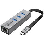 Promate GigaHub-C Multi-Port USB-C Hub with Ethernet Adapter - Grey