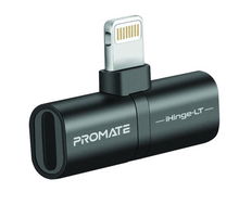 view Promate IHINGE-LT 2-in-1 Lightning Audio & Charging Adapter - Black