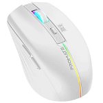 Promate Kitt Ambidextrous Ergonomic Wireless Optical Mouse with LED Rainbow Lights - White