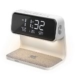 Promate Lumix-15W 3-in-1 Multi-Function LED Alarm Clock with 15W Wireless Charger