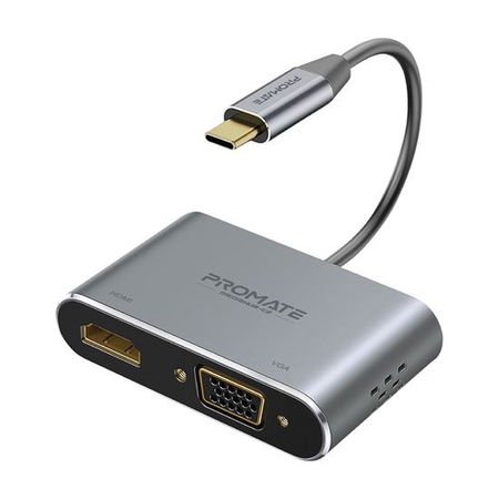 Promate MediaHub-C2 High Definition USB-C Display Adapter - HDMI, VGA