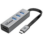 PROMATE MediaHub-C3 4-In-1 USB Multi-Port Hub With USB-C Connector - Grey
