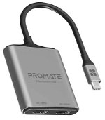 PROMATE MediaLink-H2 4K USB-C Connector to Dual HDMI Adapter - Grey