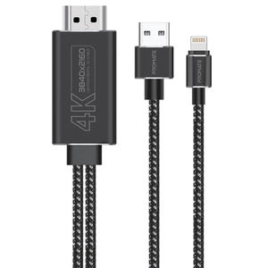 PROMATE MediaLink-LT 1.8m Lightning Connector to HDMI with USB-A Charging Cable - Black