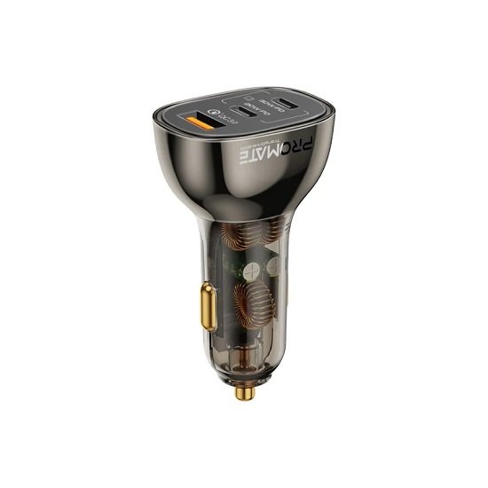 Promate 80W Multi-Port Transparent Car Charger with Power Delivery & Quick Charging 3.0