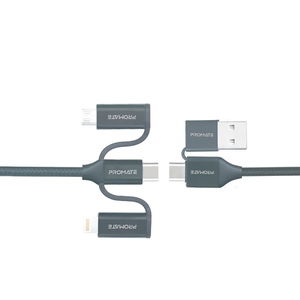 Promate PentaPower 1.2m 6-in-1 Hybrid Multi-Connector cable for Charging & Data Transfer - Grey