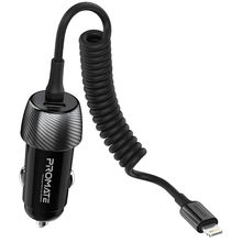 view Promate PowerDrive-33PDI 33W Car Charger with Lightning Cable and USB-A Port - Black