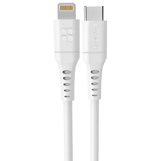 Promate PowerLink-300 3m USB-C to Lightning Charge & Sync Cable with 20W Power Delivery - White