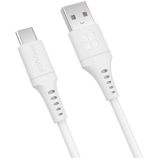 Promate PowerLink-AC120 1.2m Ultra-Fast USB-A to USB-C Data & Charge Soft Silicone Cable - White