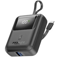 view Promate PowerPod-10 10000mAh Built-in USB-C and Lightning Cable Power Bank - Black