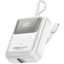 view Promate PowerPod-10 10000mAh Built-in USB-C and Lightning Cable Power Bank - White