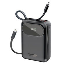 view Promate PowerPod-20 20000mAh 35W USB-C & USB-A Ultra Compact Power Bank with Built-in USB-C & Lightning Cables - Black