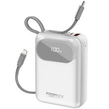 view Promate PowerPod-20 20000mAh Built-in USB-C and Lightning Cables Power Bank - White