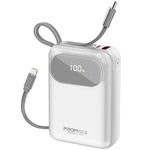 Promate PowerPod-20 20000mAh Built-in USB-C and Lightning Cables Power Bank - White