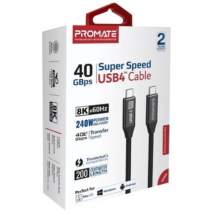 PROMATE PrimeLink-C40-2m 40Gps USB-C to USB-C Nylon Cable Black | Elive NZ