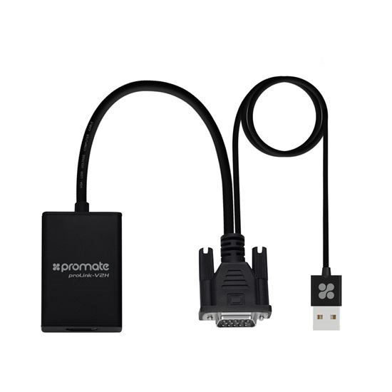 Promate proLink-V2H VGA-to-HDMI Adaptor Kit with Audio Support - Black