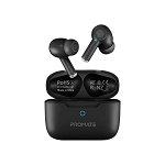 Promate ProPods In-Ear HD Bluetooth Wireless Earbuds with Intellitouch and 400mAh Charging Case - Black