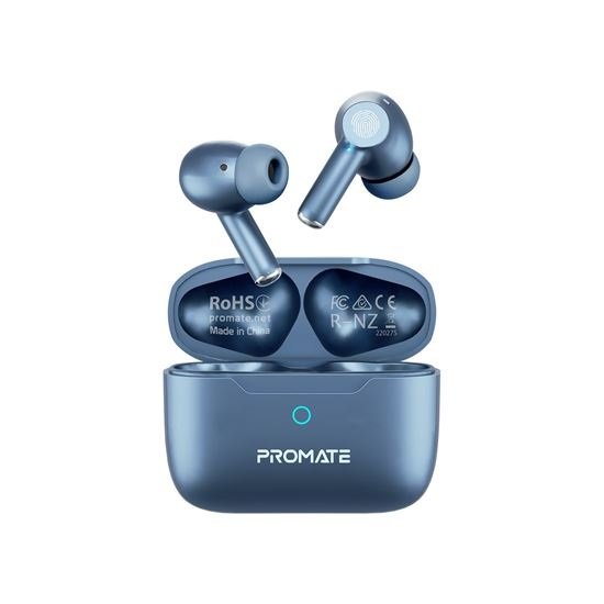Promate ProPods In-Ear HD Bluetooth Wireless Earbuds with Intellitouch and 400mAh Charging Case - Blue