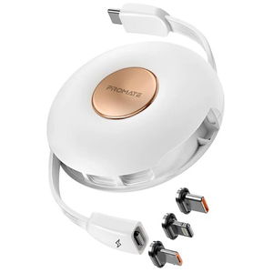 Promate Quiver 1m 480Mbps USB-C to Lightning & USB-C, Micro-USB Charge & Sync Cable with Changeable Magnetic Connectors - White