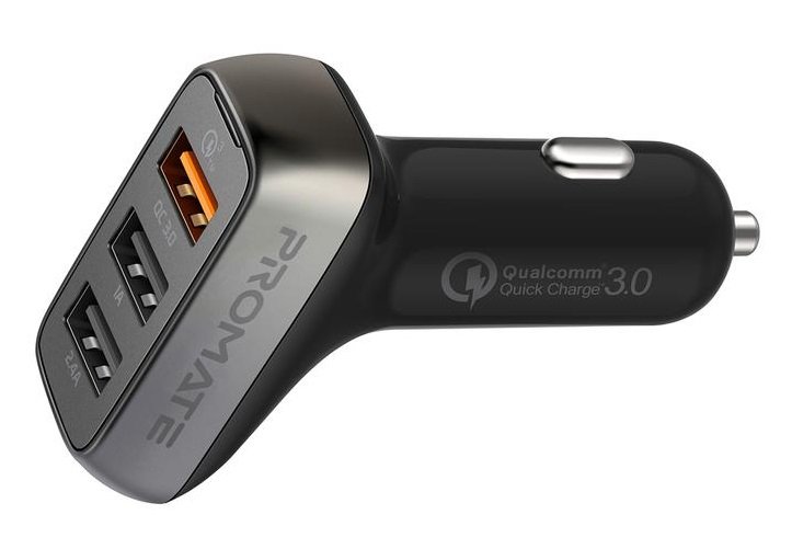 Promate SCUD-35 35W Car Charger with 3 USB Ports - Black