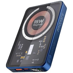 Promate TransPack-10 10000mAh Transparent 15W MagSafe Wireless Power Bank - Blue