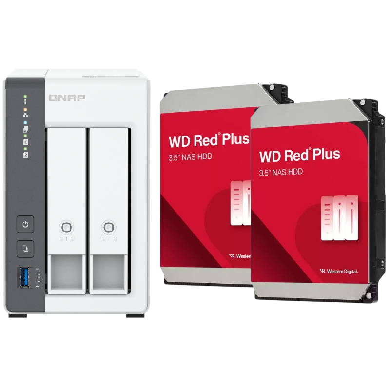 QNAP TS-216G 2 Bay 4GB RAM Tower NAS with 2 x 6TB Western Digital Red Plus Drives