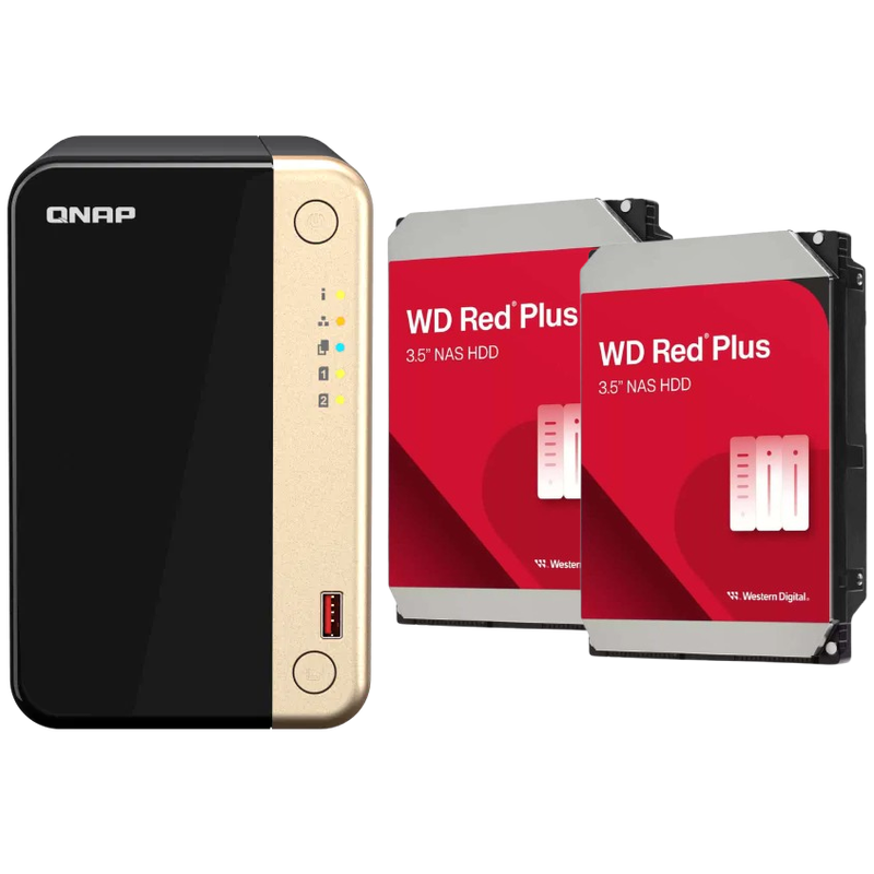 QNAP TS-264-8G 2 Bay 8GB RAM Tower NAS with 2 x 2TB Western Digital Red Plus Drives