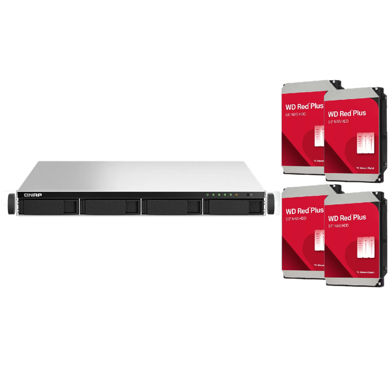 QNAP TS-464U-8G 4 Bay 8GB RAM 1U Rackmount NAS with 4 x 6TB Western Digital Red Plus Drives