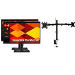 2x Samsung D400 24 Inch 1920 x 1080 FHD 5ms 100Hz IPS Monitor with USB Hub - HDMI, DisplayPort + Monitor Arm