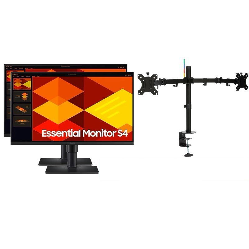 2x Samsung D400 24 Inch 1920 x 1080 FHD 5ms 100Hz IPS Monitor with USB Hub - HDMI, DisplayPort + Monitor Arm