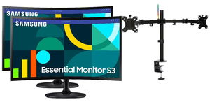 2x Samsung Essential S3 S36GD 24 Inch 1920x1080 4ms 100Hz VA Curved Gaming Monitor - D-Sub, HDMI - Special Combo Deal + Monitor Arm