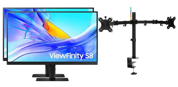 2x Samsung ViewFinity S80UD 27 Inch 3840 x 2160 5ms 60Hz IPS Monitor with USB Hub - HDMI, DisplayPort, USB-C - Special Combo Deal + Monitor Arm