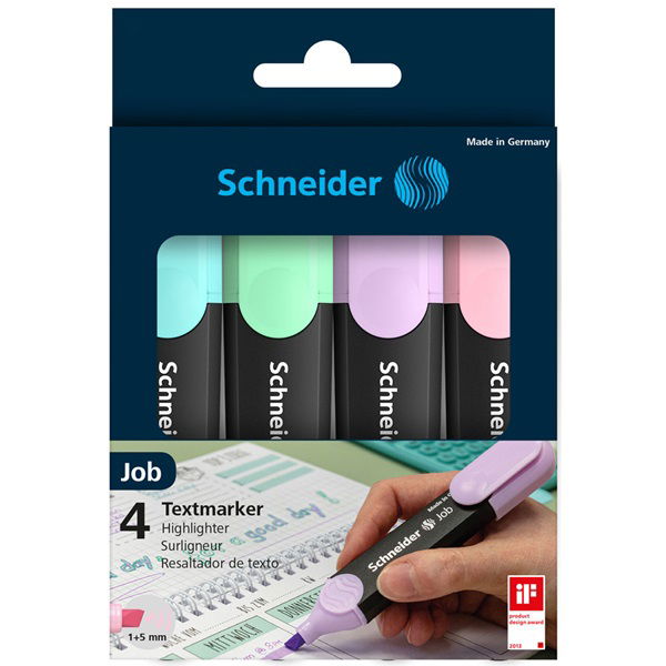 Schneider Job Highlighter - Assorted Wallet Pastel 4 Pack