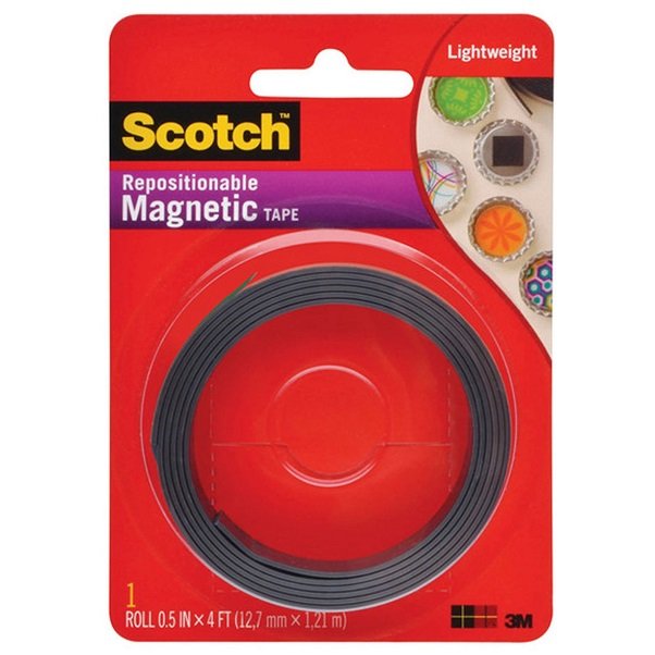 Scotch MT004.5 12.7mm x 1.22m Repositionable Magnetic Tape - Black