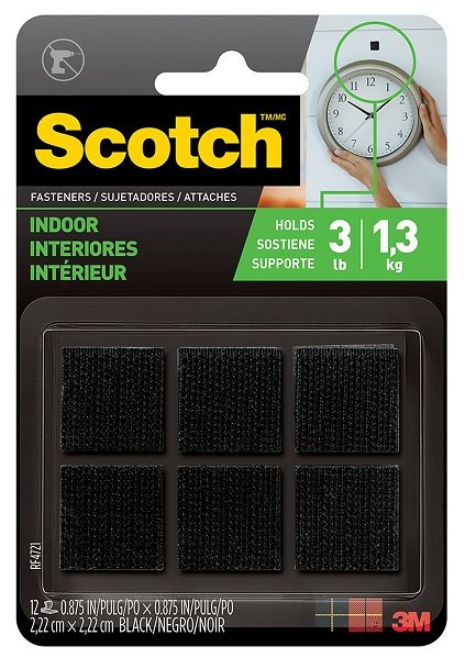 Scotch RF4721 22x22mm Fastener Indoor Black - 6 Pack