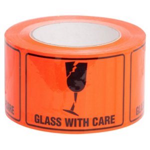 Sellotape 72mm x 100mm Glass With Care Rippable Label Tape Black/Orange - 660 Labels