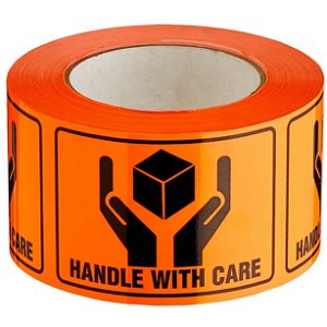 Sellotape 72mm x 100mm Handle With Care Rippable Label Tape Black/Orange - 660 Labels
